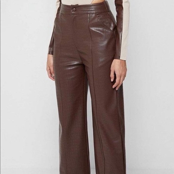 Maniere de Voir Heart Pockets Faux Leather Trousers Size